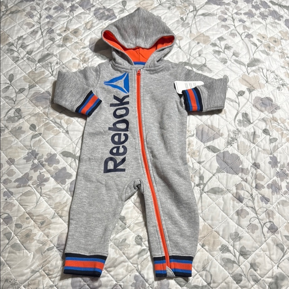 NWT Reebok Gray and Orange Kids One Piece 12mths